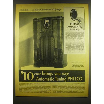 1937 Philco 116X DeLuxe Radio Ad - $10 down brings you any Automatic Tuning