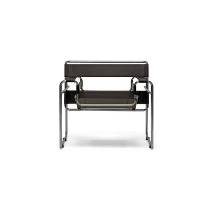 Chromed Steel Tube Chair Frame with Faux Leather Straps in Dark Espresso Brown