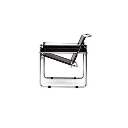 Chromed Steel Tube Chair Frame with Faux Leather Straps in Dark Espresso Brown