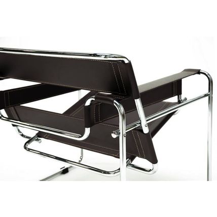 Chromed Steel Tube Chair Frame with Faux Leather Straps in Dark Espresso Brown