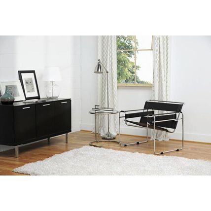 Chromed Steel Tube Chair Frame with Faux Leather Straps in Dark Espresso Brown