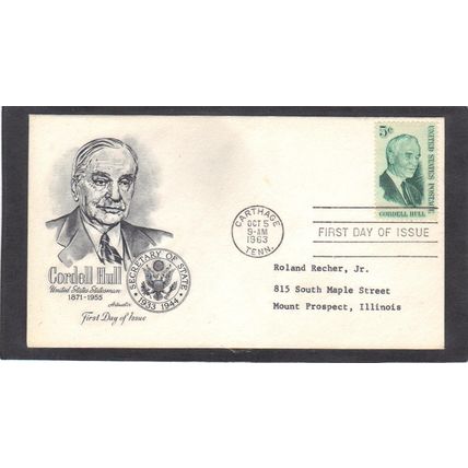 FDC Artmaster 1235 5c Cordell Hull (Cachet-Typed/A) CV42013