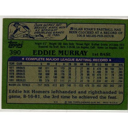 1982 Topps Eddie Murray baseball card #390 – Orioles