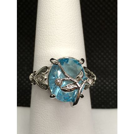 Ring Aqua Blue Crystal 925 Sterling Silver #37 USA Seller