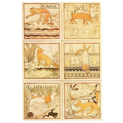 Six Tiles Earthenware With Animal Monkey Decoration Clement Heaton Postcard