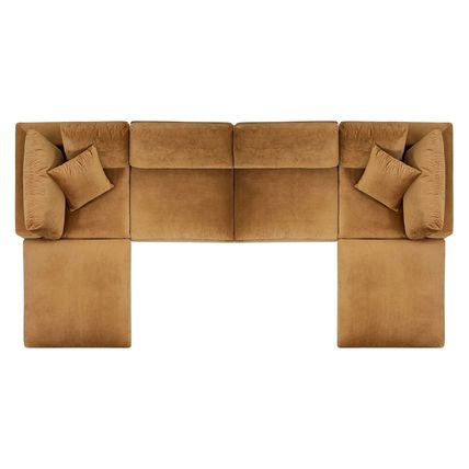 Velvet Sectional Sofa Stain-Resistant Down Filled Overstuffed 6-Piece Solid Wood