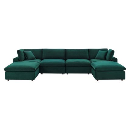 Velvet Sectional Sofa Stain-Resistant Down Filled Overstuffed 6-Piece Solid Wood