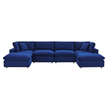 Velvet Sectional Sofa Stain-Resistant Down Filled Overstuffed 6-Piece Solid Wood