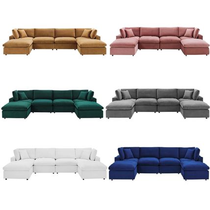 Velvet Sectional Sofa Stain-Resistant Down Filled Overstuffed 6-Piece Solid Wood