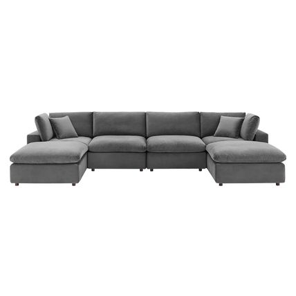 Velvet Sectional Sofa Stain-Resistant Down Filled Overstuffed 6-Piece Solid Wood