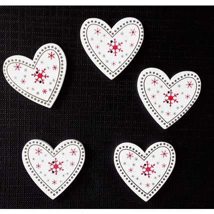 New. Christmas hearts whitecwood buttons for cardmaking, scrapbooking, sewing x5