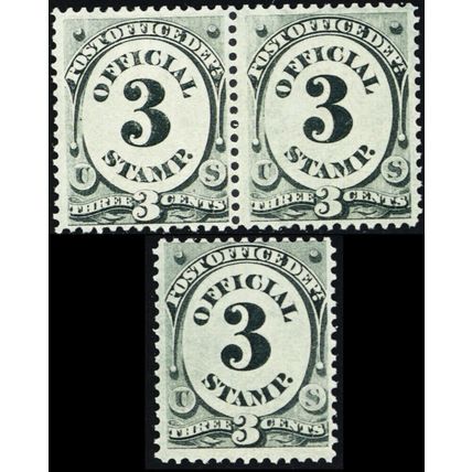 O49, Mint OG NH Three 3¢ Official Stamps SCV $75.00 - Stuart Katz