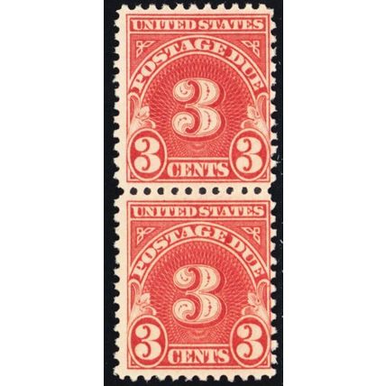 J72, Mint NH 3¢ - Postage Due Pair of Stamps SCV $95.00 - Stuart Katz