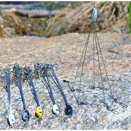5Pcs 5 Arms Umbrella Rigs Fishing Bass Lures Bait Swivels Hooks Kit UK Seller