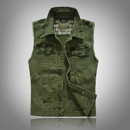 Vests Waistcoats Cowboy Ripped Sleeveless Jacket Men Jeans Vests Slim Denim