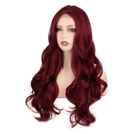 Wine red Curly Fashion Long real natural look WOMEN Party Full Fringe WIG