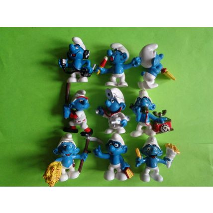 Job lot of 9 modern smurfs baseball player cb radio fries telephone