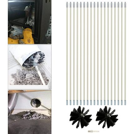 Chimney Fireplace Duct Vent Cleaning Brush Kit 18 Flexible Rods 2x Brush Heads