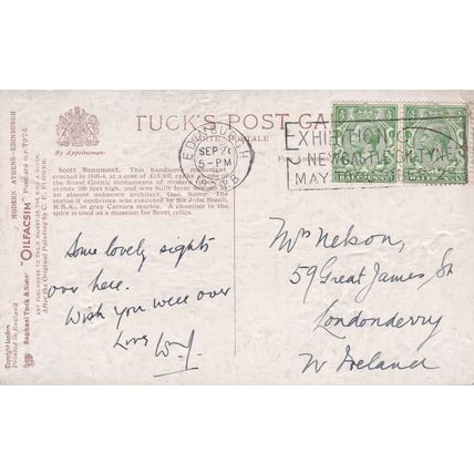 EC489 EDINBURGH -SCOTT MONUMENT. TUCK OILFACSIM POSTCARD. NEWCASTLE EXHB.CANCEL