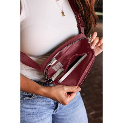 Red Waterproof Zipped Crossbody Chest Bag 20*5*14cm
