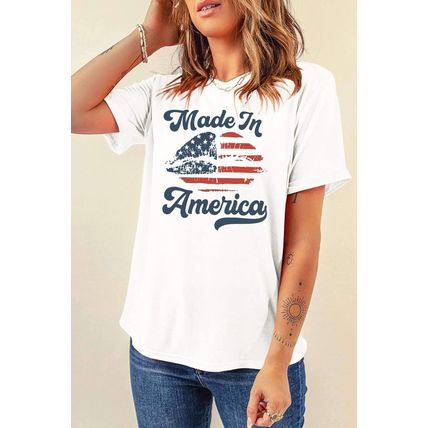 White Made in America Lip Printed O Neck T Shirt