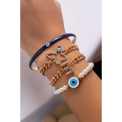 Gold 4pcs Pearled Chain Bracelet Set