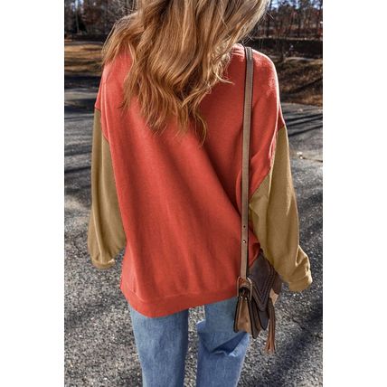 Gold Flame Two Tone Patchwork Drop Shoulder Pullover Sweatshirt