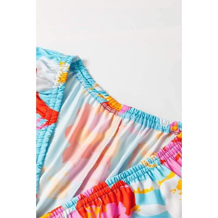 Sky Blue Floral Bracelet Sleeve Empire Waist Mini Dress