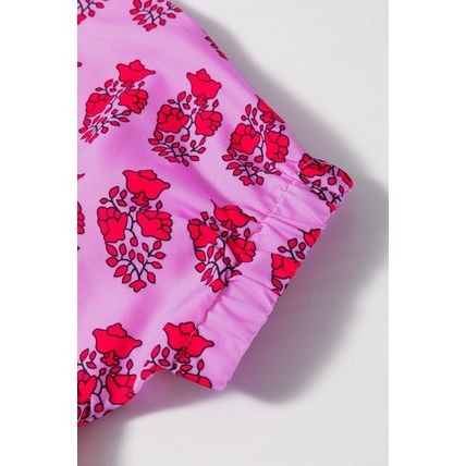 Sachet Pink Floral Print Multi Buttons Collared Short Sleeve Flowy Dress