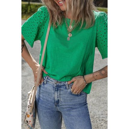 Bright Green Eyelet Embroidered Patchwork Shift Top