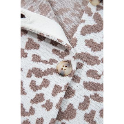 Khaki Leopard Drop Shoulder Chunky Knitted Cardigan Sweater