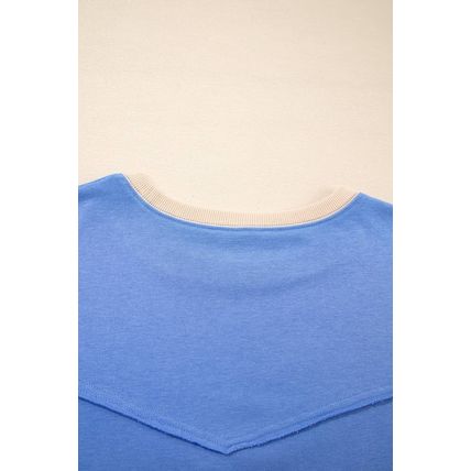 Blue Exposed Seam Floral Mixed Patchwork Relaxed Plus Size Top