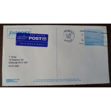 New Zealand 1995 1990 World Stamp Exhibition postcard William Carson Edinburgh