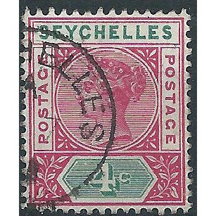 Seychelles 1892 SG10 4c Green & Carmine Fine Used....