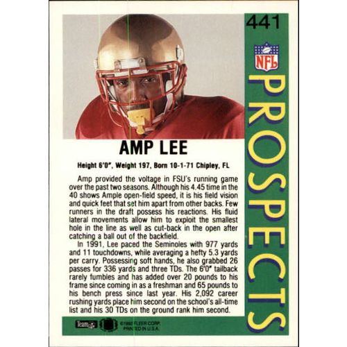 1992 Fleer Football Amp Lee #441 Rookie