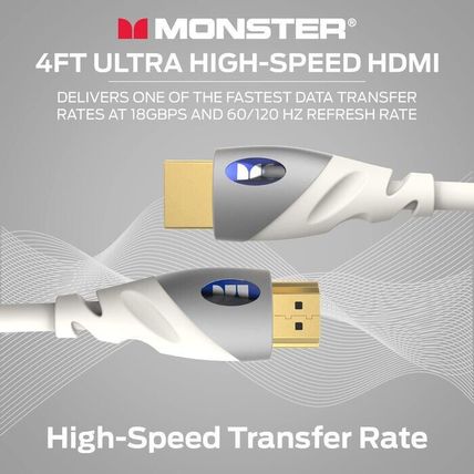 Monster 18Gbps 4K HDMI 2.0 Cable-4 FT-18Gbps-4K HDR-3D-1080P-Ethernet-WHITE-FAST