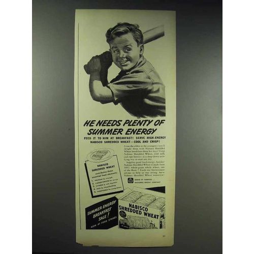 1944 Nabisco Shredded Wheat Cereal Ad - Summer Energy