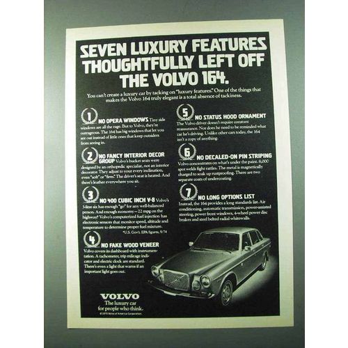 1975 Volvo 164 Car Ad - Seven Luxury Features