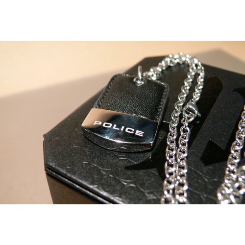 police neckless fragment stainless steel leather pj23367pss01