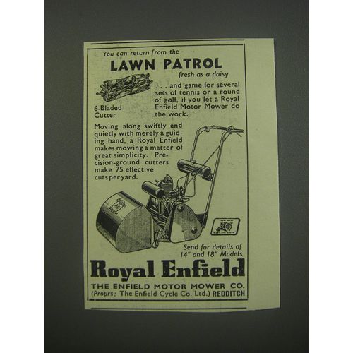 1954 Royal Enfield Mower Ad - You can return from the lawn patrol fresh