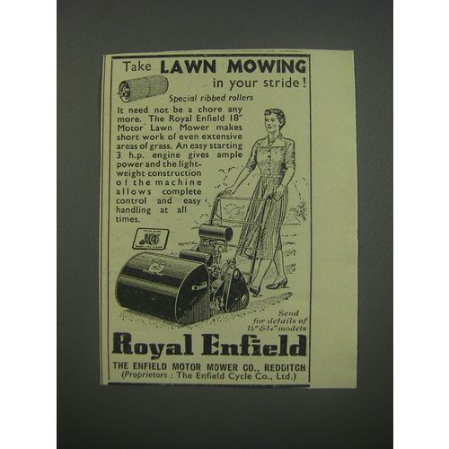 1954 Royal Enfield Mower Ad - Take lawn mowing in your stride