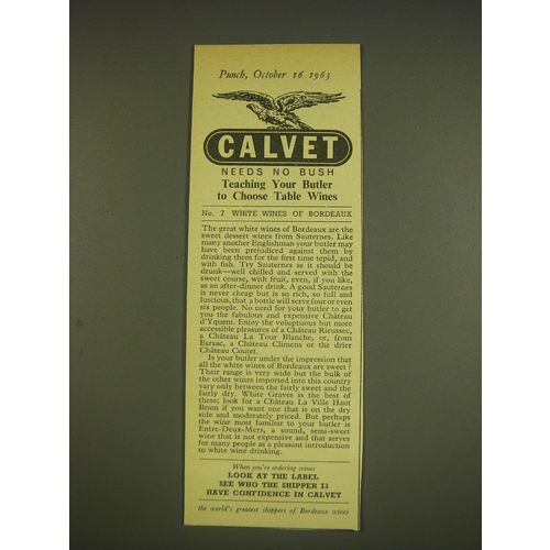 1963 Calvet Wine Advertisement- Calvet needs no bush teaching