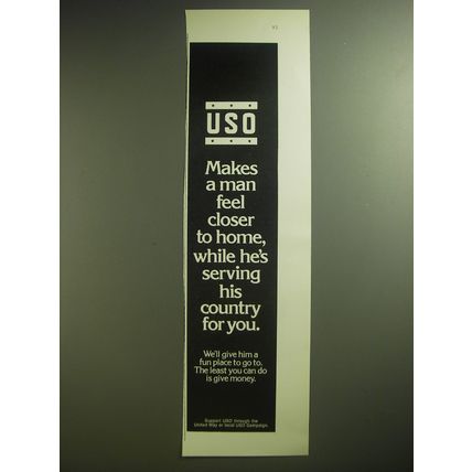 1974 USO United Service Organizations Ad - USO Makes a man feel closer to home