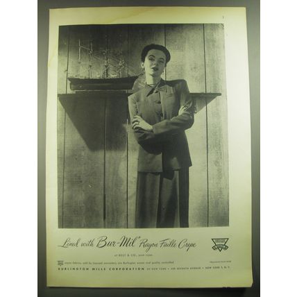 1946 Burlington Mills Corporation Ad - Lined with Bur-Mil Rayon Faille Crepe