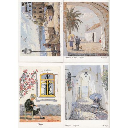Elderly Lady Sewing Knitting In Algarve Dog Fish Net Portugal 4x Postcard s