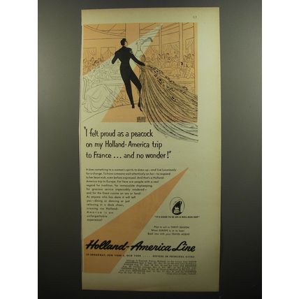 1952 Holland-America Line Cruise Ad - I felt proud as a peacock