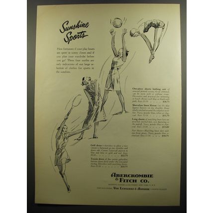 1952 Abercrombie & Fitch Ad - Tennis Dress; Golf Dress; Long Shorts