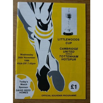 1986/87 League Cup 4th Round Programme & Ticket Cambridge U vs Tottenham / Spurs
