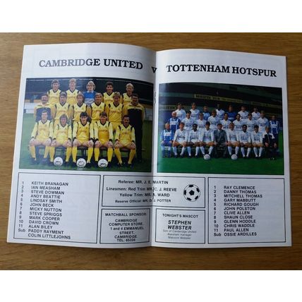1986/87 League Cup 4th Round Programme & Ticket Cambridge U vs Tottenham / Spurs