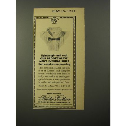 1954 Brooks Brothers Brooksweave Men's Evening Shirt Ad - Lightweight and cool